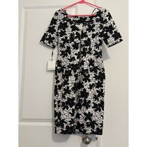 Calvin Klein Black And White Floral Stretch Sheath Dress CD8E28JW Size 2 NWT